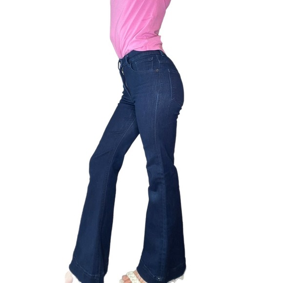 Express Bell Flare Stretch High Rise Dark Wash Jeans 00R - Picture 1 of 4
